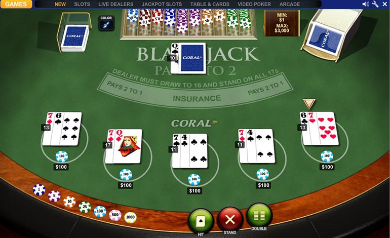 coral blackjack table
